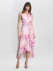 Gina Bacconi Pink Evelynn Floral Print Wrap Effect Hi-low Dress - Image 3 of 7