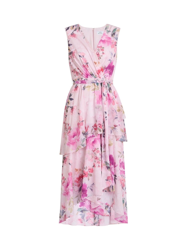Vestido rosa cruzado con efecto asimétrico y estampado de flores Evelynn de Gina Bacconi - Imagen 7 de 7 Vestido rosa cruzado con efecto asimétrico y estampado de flores Evelynn de Gina Bacconi - Imagen 7 de 7
