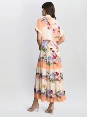 Gina Bacconi Orange Sarah Floral Print Shirt Dress - Image 2 of 5