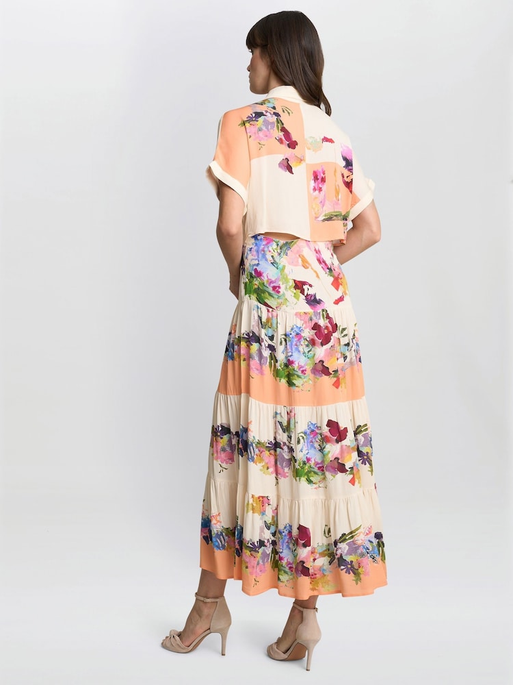 Gina Bacconi Orange Sarah Floral Print Shirt Dress - Image 2 of 5