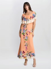 Gina Bacconi Orange Samantha Off The Shoulder Frill Dress - Image 1 of 4