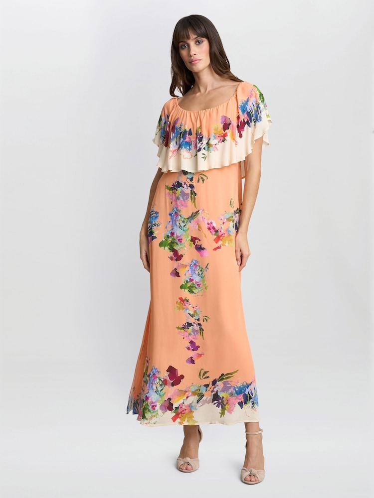 Gina Bacconi Orange Samantha Off The Shoulder Frill Dress - Imagen 1 de 4 Gina Bacconi Orange Samantha Off The Shoulder Frill Dress - Imagen 1 de 4