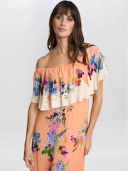 Gina Bacconi Orange Samantha Off The Shoulder Frill Dress - Image 3 of 4