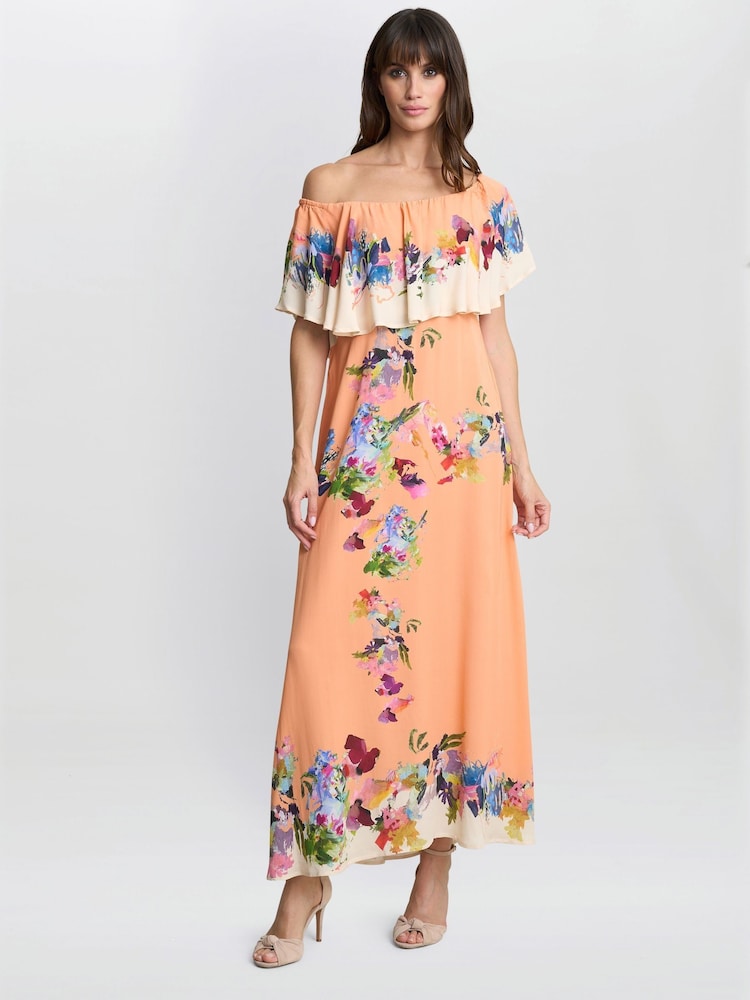 Gina Bacconi Orange Samantha Off The Shoulder Frill Dress - Imagen 4 de 4 Gina Bacconi Orange Samantha Off The Shoulder Frill Dress - Imagen 4 de 4