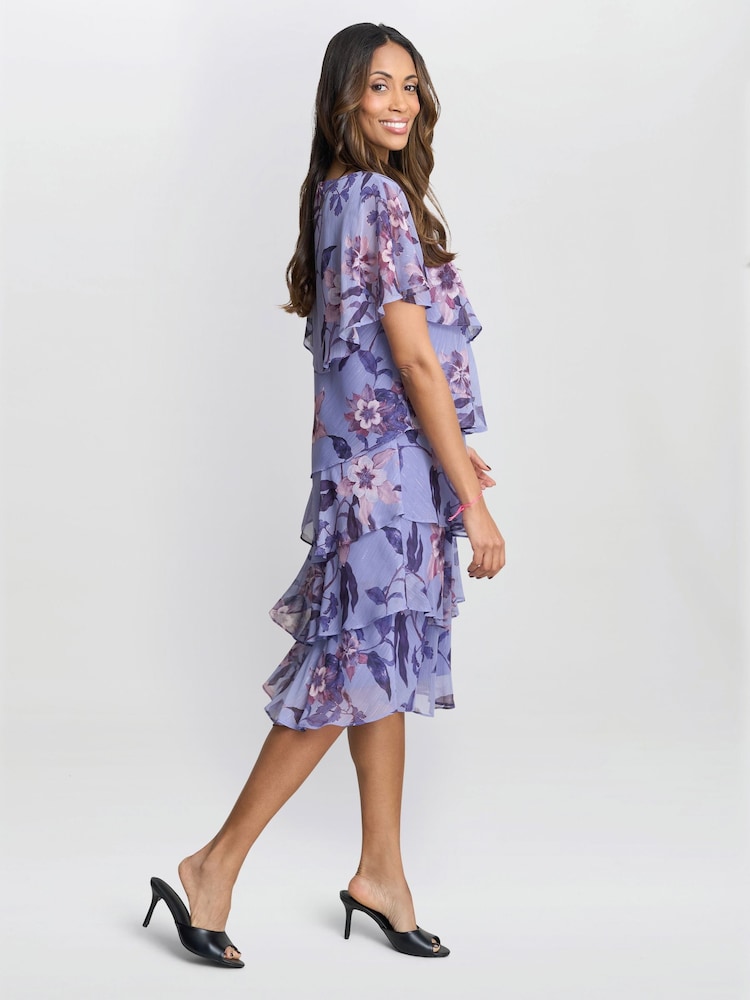 Gina Bacconi Blue Mollie Chiffon Dress with Beaded Edge - Image 2 of 6