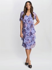 Gina Bacconi Blue Mollie Chiffon Dress with Beaded Edge - Image 3 of 6