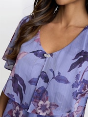 Gina Bacconi Blue Mollie Chiffon Dress with Beaded Edge - Image 4 of 6