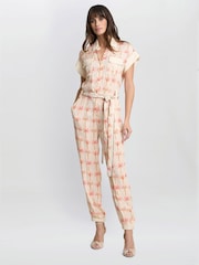 Gina Bacconi Pink Natalia Palm Tree Print Jumpsuit - Image 1 of 5