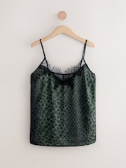 Forest Green Animal Lace Trim Cami Top - Image 5 of 7