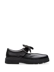 Clarks Black Wide Fit (G) Younger Girls Lorcam Bow Leather Shoes - Image 1 of 6