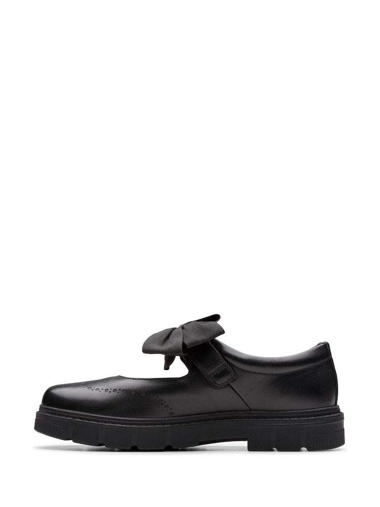 Clarks Black Wide Fit (G) Younger Girls Lorcam Bow Leather Shoes - Image 2 of 6 Clarks Black Wide Fit (G) Younger Girls Lorcam Bow Leather Shoes - Image 2 of 6