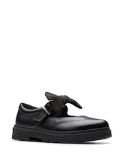 Clarks Black Wide Fit (G) Younger Girls Lorcam Bow Leather Shoes - Image 3 of 6