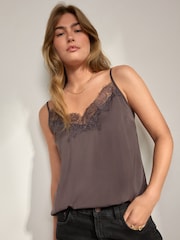 Chocolate Lace Trim Cami Top - Image 1 of 4