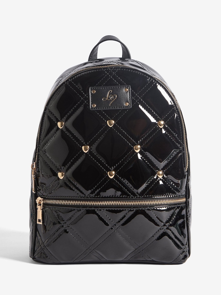 Black Patent Quilted School Backpack - Image 1 of 6