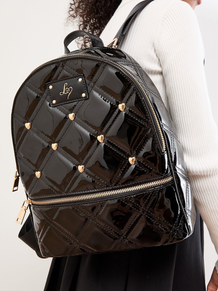 Black Patent Quilted School Backpack - Image 2 of 6