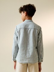 Grün/Ecru Streifen - Langärmliges Hemd mit Grandad-Kragen aus einer Leinenmischung (3 – 16 Jahre) - Bild 2 von 7