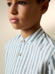 Grün/Ecru Streifen - Langärmliges Hemd mit Grandad-Kragen aus einer Leinenmischung (3 – 16 Jahre) - Bild 3 von 7