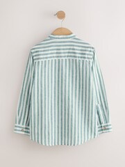 Grün/Ecru Streifen - Langärmliges Hemd mit Grandad-Kragen aus einer Leinenmischung (3 – 16 Jahre) - Bild 5 von 7