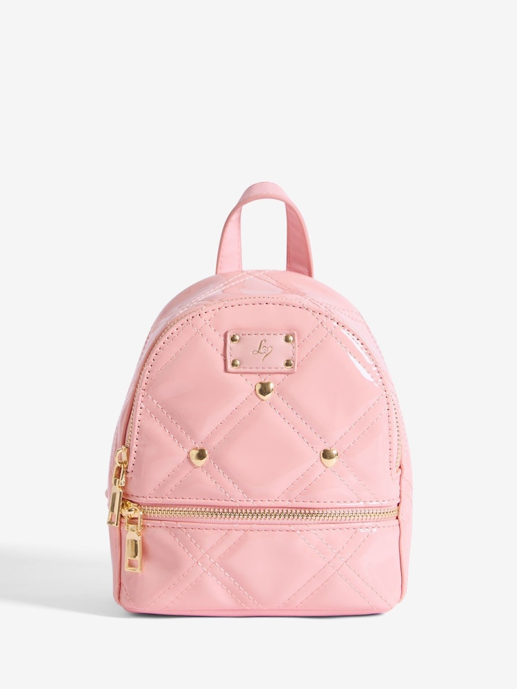 Lipsy Pink Patent Quilted Mini School Backpack - Image 1 of 6 Lipsy Pink Patent Quilted Mini School Backpack - Image 1 of 6