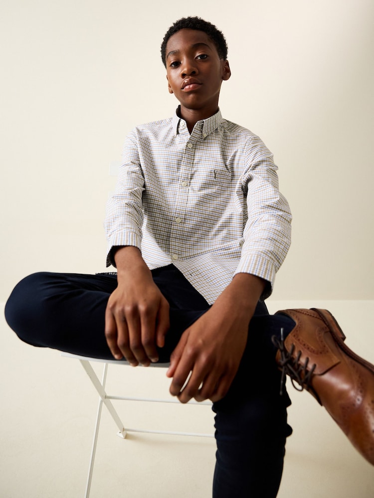 Neutral Gingham Single Oxford Shirt (3-16yrs) - Image 2 of 8 Neutral Gingham Single Oxford Shirt (3-16yrs) - Image 2 of 8