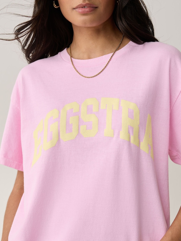 Baby Pink Easter Eggstra Graphic Short Sleeve Crew Neck Slogan 100% Cotton T-Shirt - Image 4 of 4
