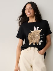 Black Novelty Easter Bunny Hamish Graphic Short Sleeve Crew Neck 100% Cotton T-Shirt - Image 1 of 7
