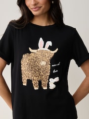 Black Novelty Easter Bunny Hamish Graphic Short Sleeve Crew Neck 100% Cotton T-Shirt - Image 3 of 7