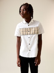 أبيض ـ نقشة مربعات من نسيج مجمع - قميص أنيق كم قصير (3-16سنوات) - Image 1 of 7