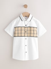 أبيض ـ نقشة مربعات من نسيج مجمع - قميص أنيق كم قصير (3-16سنوات) - Image 4 of 7