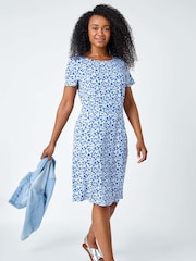 Roman Ditsy Floral Print Pocket Stretch Dress - Image 1 of 5
