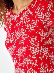 Roman Red Ditsy Gathered Skirt Stretch Midi Dress - Image 3 of 6
