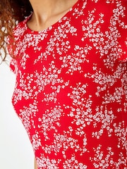 Roman Red Ditsy Gathered Skirt Stretch Midi Dress - Image 6 of 6