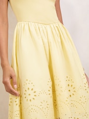 Lipsy Yellow Hybrid Jersey Borderie Mix Midi Dress - Image 2 of 4
