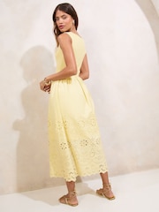 Lipsy Yellow Hybrid Jersey Borderie Mix Midi Dress - Image 4 of 4