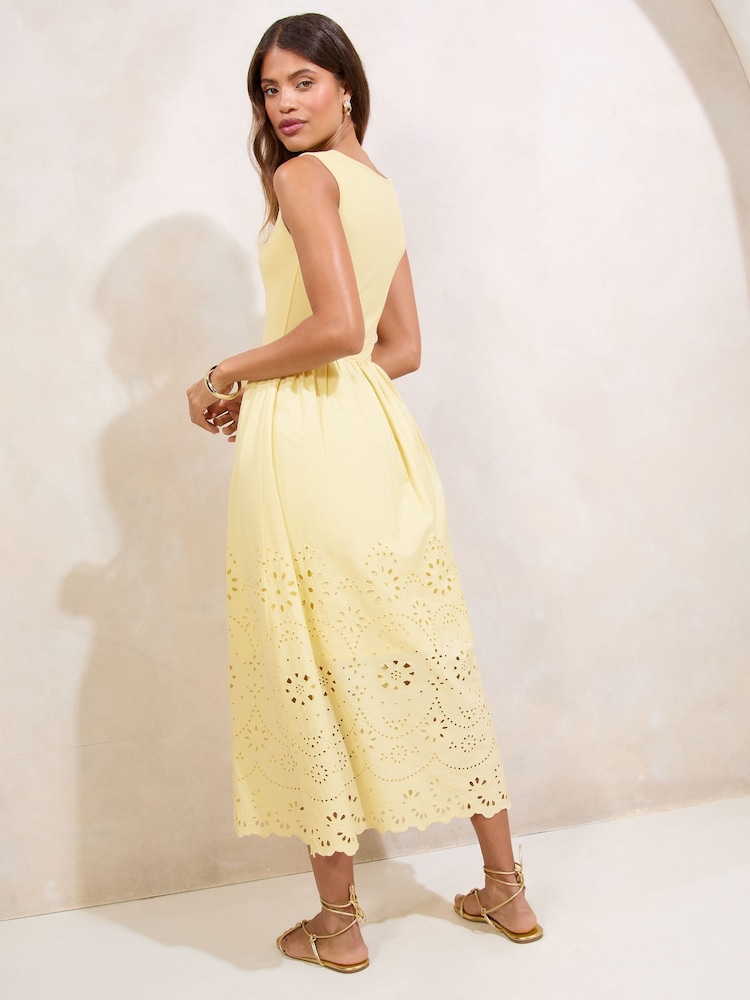 Lipsy Yellow Hybrid Jersey Broderie Mix Midi Dress - Image 4 of 4 Lipsy Yellow Hybrid Jersey Broderie Mix Midi Dress - Image 4 of 4