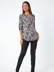 Roman Grey Animal Print Stretch Blouse - Image 1 of 4