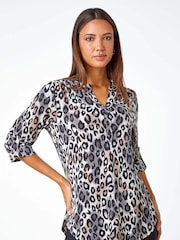 Roman Grey Animal Print Stretch Blouse - Image 2 of 4