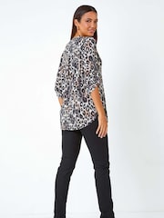 Roman Grey Animal Print Stretch Blouse - Image 3 of 4