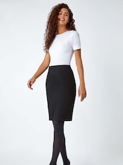 Roman Black Pull On Stretch Elastic Waist Pencil Skirt - Image 2 of 5