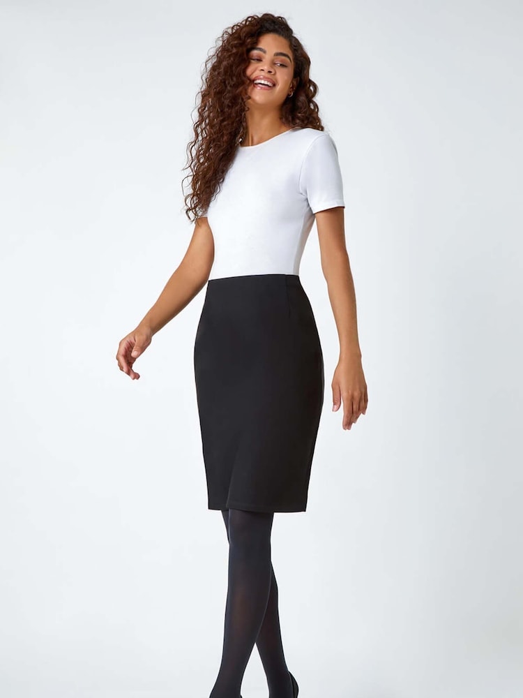 Roman Black Pull On Stretch Elastic Waist Pencil Skirt - Image 2 of 5