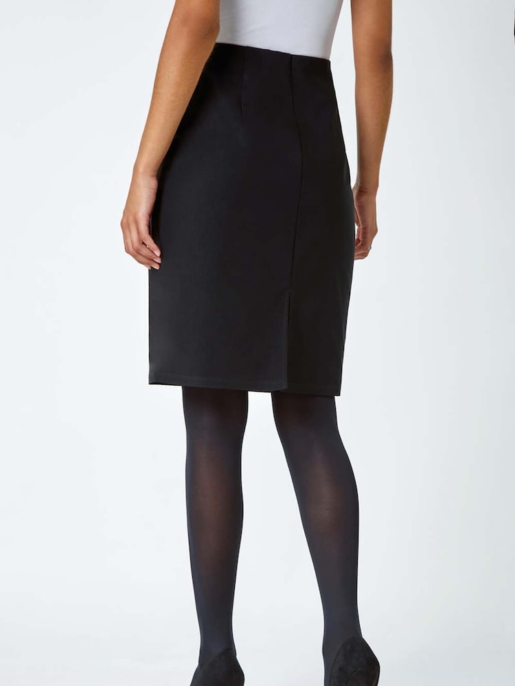Roman Black Pull On Stretch Elastic Waist Pencil Skirt - Image 4 of 5