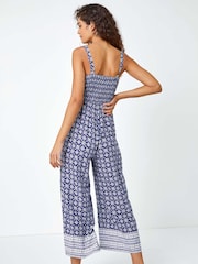 Roman Blue Border Print Culotte Jumpsuit - Image 2 of 5
