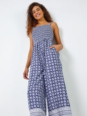 Roman Blue Border Print Culotte Jumpsuit - Image 3 of 5