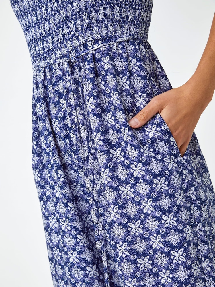 Roman Blue Border Print Culotte Jumpsuit - Image 5 of 5