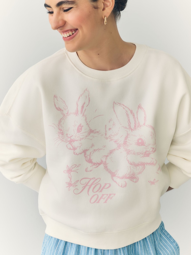 Ecru/Pink Spring Graphic Slogan Sweatshirt - Image 2 of 9
