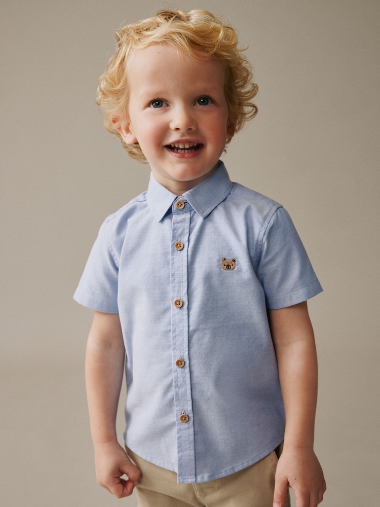 Blue Short Sleeve Oxford Character Shirt (3mths-7yrs) - Image 1 of 4 Blue Short Sleeve Oxford Character Shirt (3mths-7yrs) - Image 1 of 4