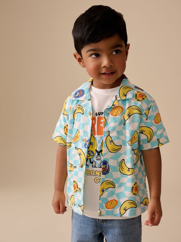 Blue/Yellow Banana All Over Short Sleeve Printed Shirt and T-Shirts Set (6mths-7yrs) - Image 1 of 4