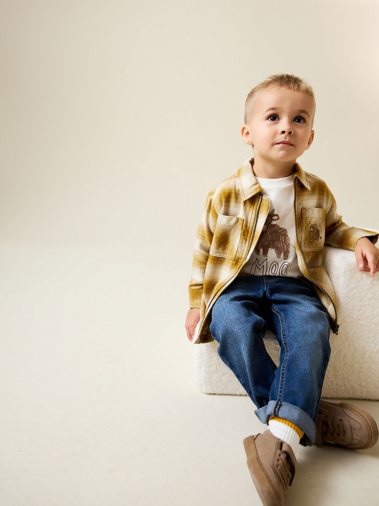 Yellow Check Zip Thru Long Sleeve Shirt and T-Shirt Set (3mths-7yrs) - Image 2 of 9 Yellow Check Zip Thru Long Sleeve Shirt and T-Shirt Set (3mths-7yrs) - Image 2 of 9