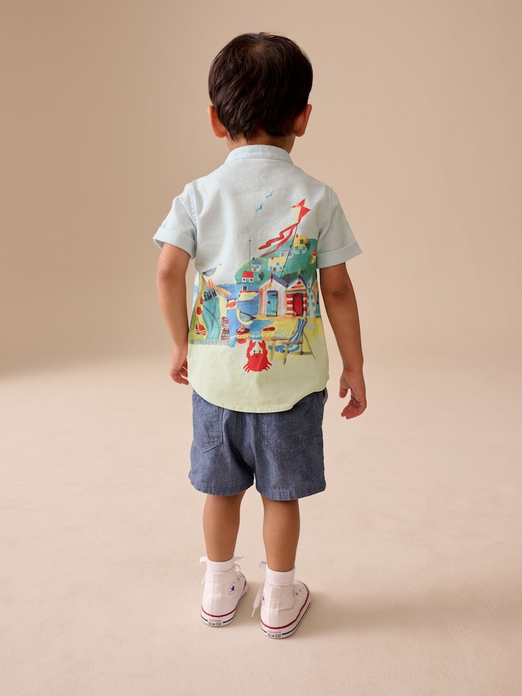 Paysage bleu bord de mer - Chemise imprimée à Manches courtes avec Col mao (3mois7ans) - Image 2 de 8