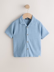 Blue Short Sleeves Linen Blend Revere Collar Shirt (3mths-7yrs) - Image 1 of 4